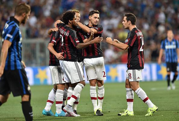 REGGIO NELL'EMILIA, ITALY - AUGUST 12:  Andrea Bertolacci of Milan celebrates after scoring the opening goal during the TIM pre-season tournament match between AC Milan and FC Internazionale at Mapei Stadium - Città del Tricolore on August 12, 2015 in Reggio nell'Emilia, Italy.  (Photo by Giuseppe Bellini/Getty Images)