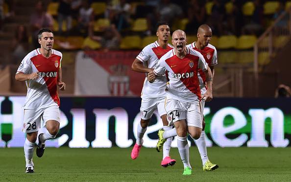 MONACO - AUGUST 25:  Andrea Raggi (R) of Monaco celebrates after scoring a goal during the UEFA Champions League qualifying round play off second leg match between Monaco and Valencia on August 25, 2015 in Monaco, Monaco.  (Photo by Valerio Pennicino/Getty Images)