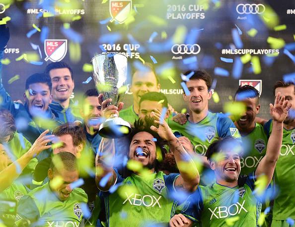 I Seattle Sounders festeggiano, sono i campioni della Western Conference in MLS