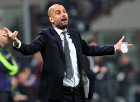 Barcelona's coach Josep Guardiola reacts