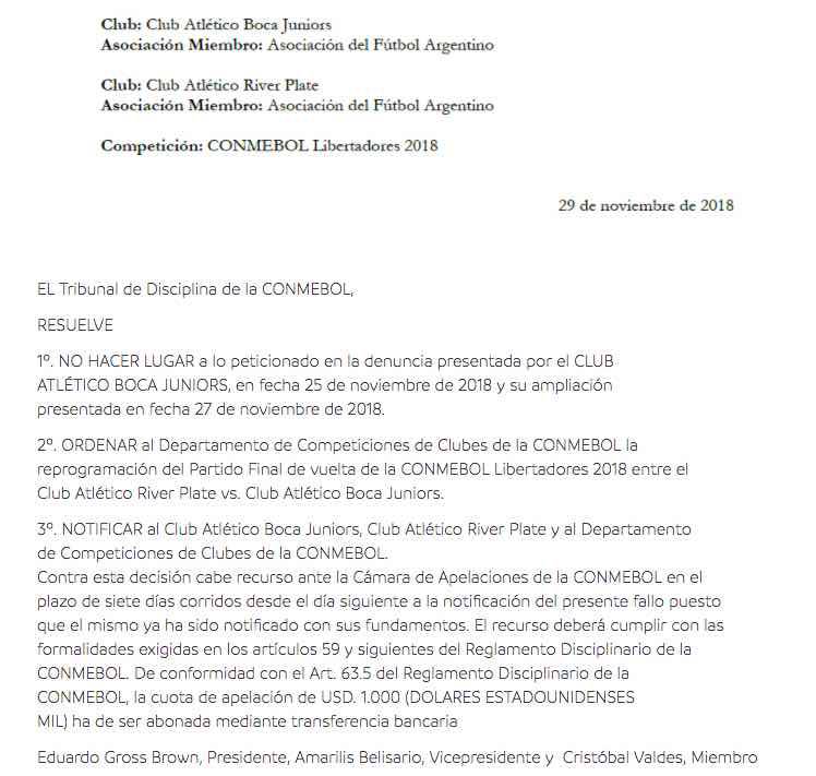 Comunicato Ufficiale commissione disciplinare Conmebol