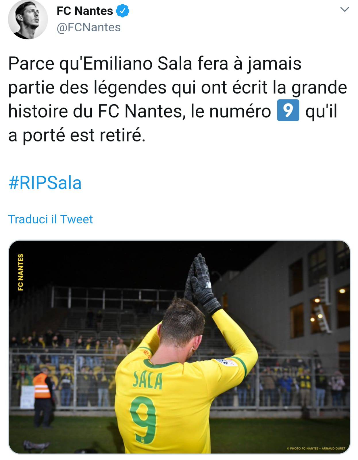 Emiliano Sala Nantes Ritiro Maglia