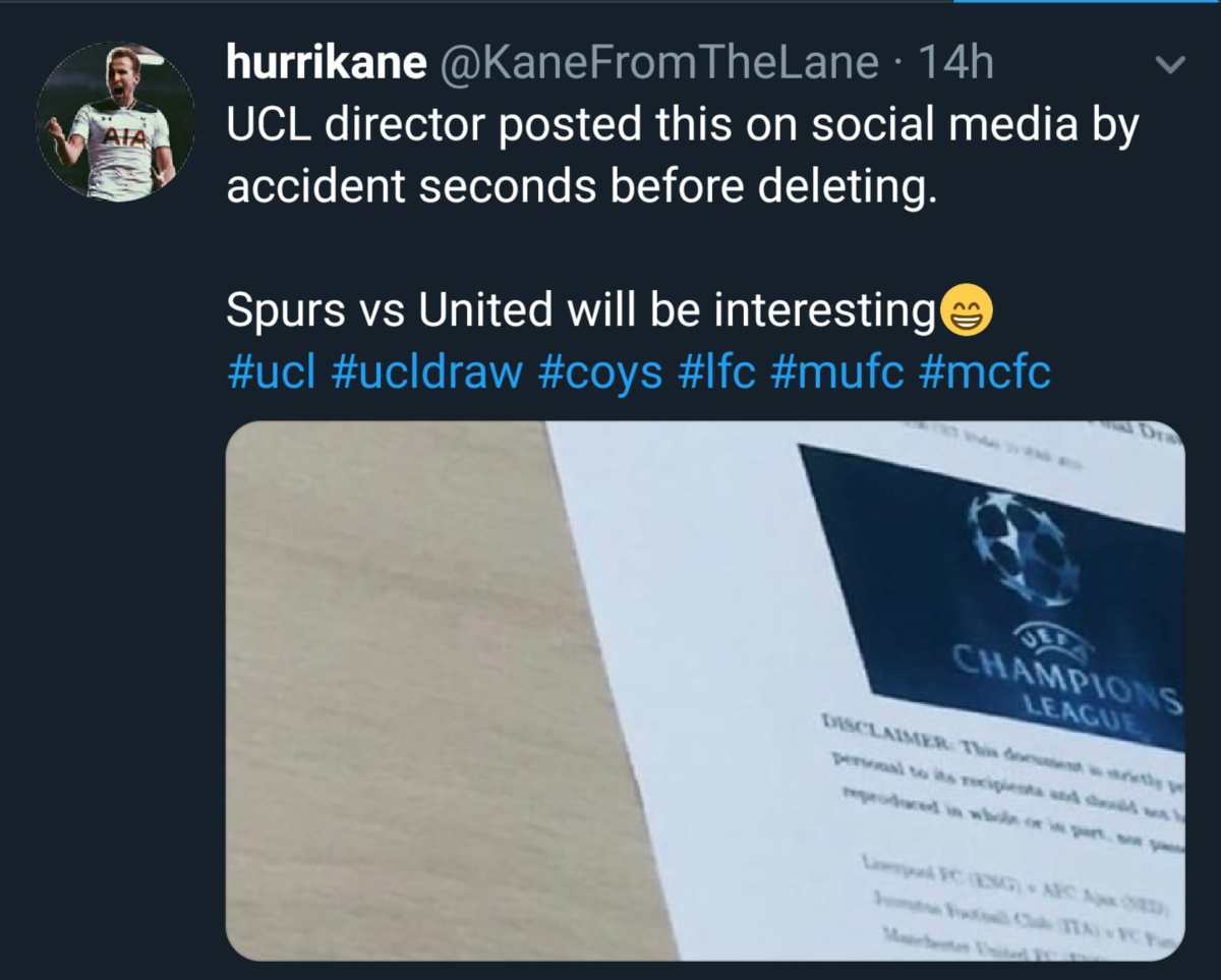 Champions League Tweet sorteggi 