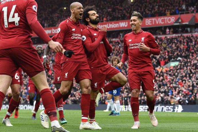 Salah esulta dopo il gran gol al Chelsea