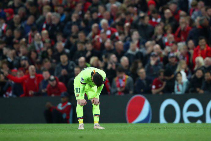 Leo Messi è rimasto a secco nella gara di ritorno a Liverpool