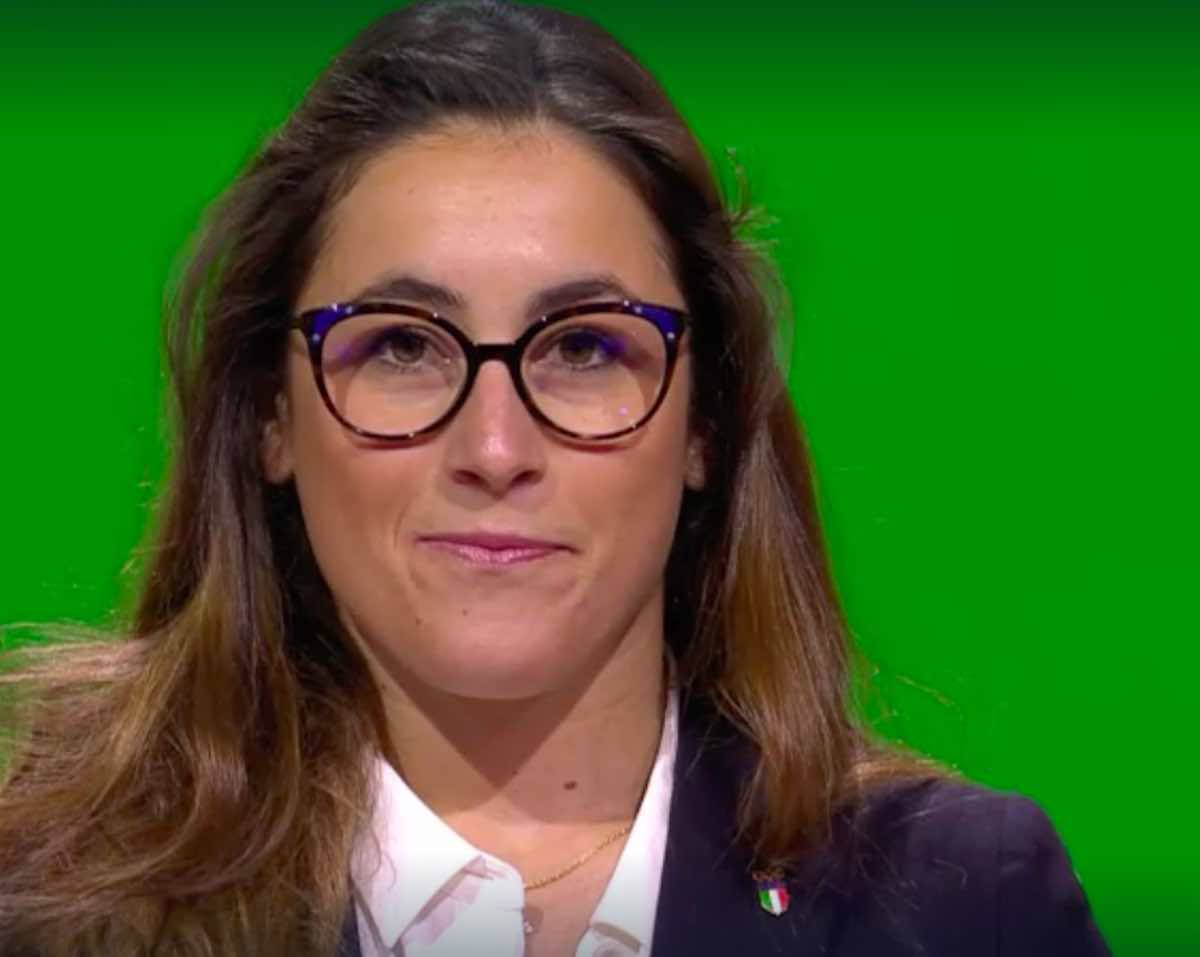 Sofia Goggia a Losanna durante la cerimonia di assegnazione delle Olimpiadi 2026