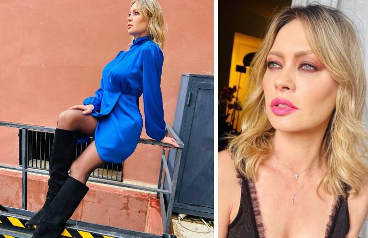 Anna Falchi abito corto e gambe in vista