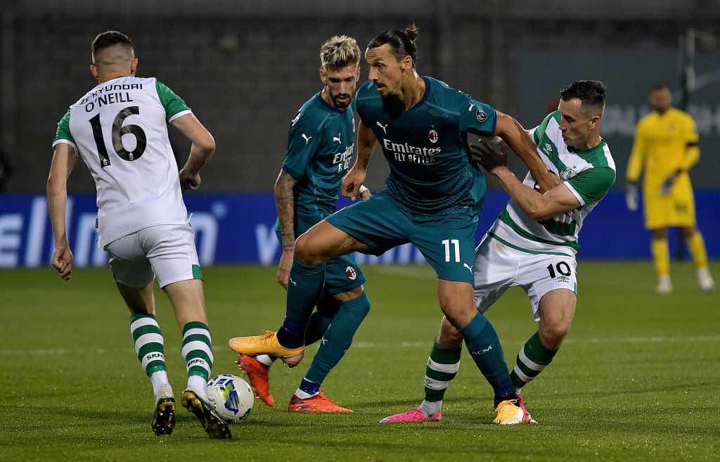 Ibrahimovoc segna l'1-0 contro loShamrock Rovers per i preliminari di Europa League