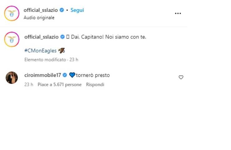 Screen Lazio Immobile (Instagram) 
