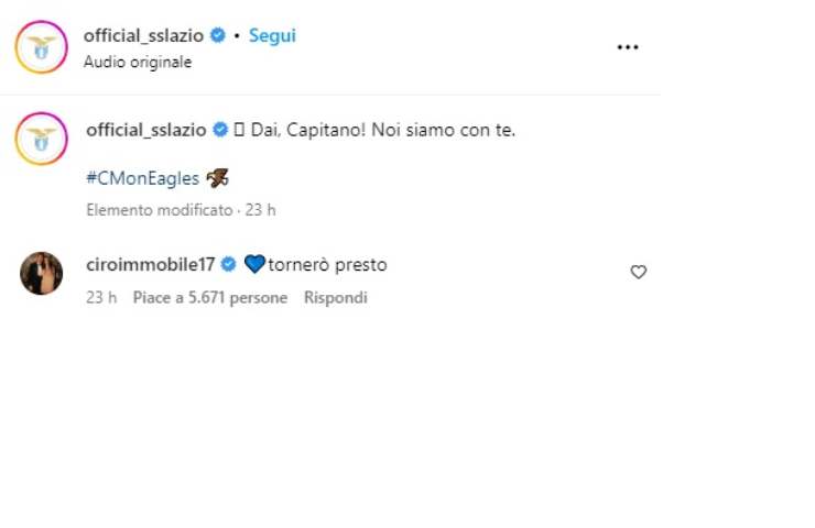 Screen Lazio Immobile (Instagram)