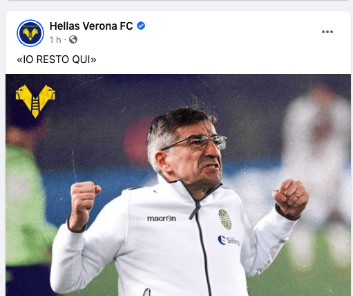 Juric rinnova con il Verona. il post facebook che lo dimostra