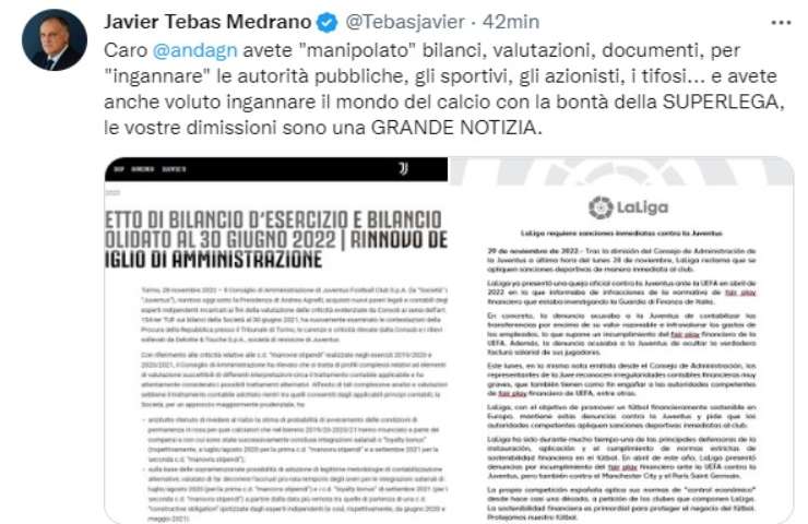Tebas Agnelli scandalo Juventus 